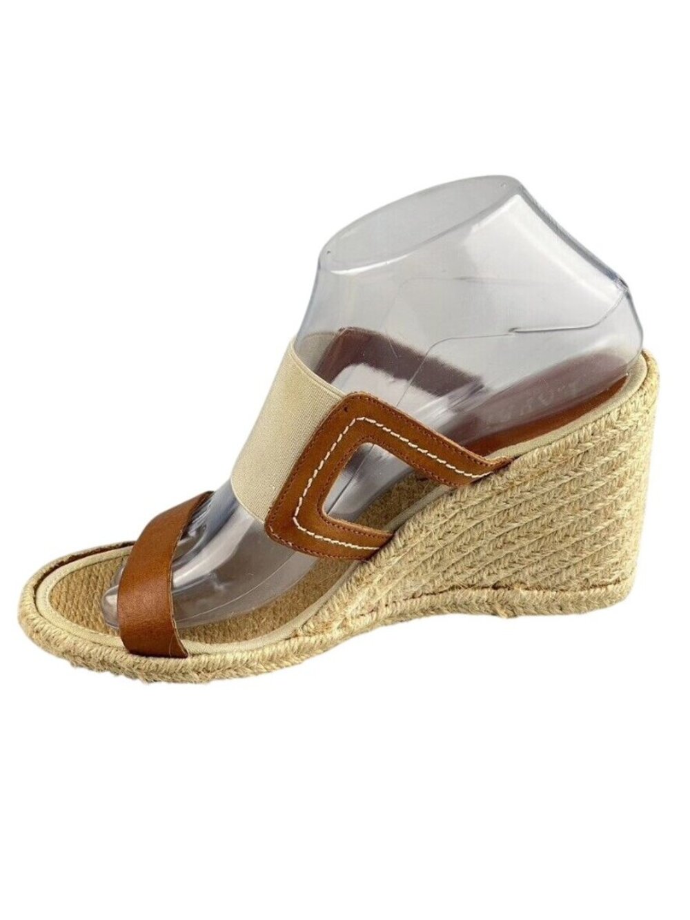 Lauren Ralph Lauren Womens Tan Leather Espadrille Wedge Sandals Size 8B - Picture 9 of 13
